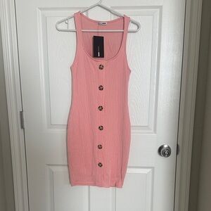 Baby Pink Button-Down Ribbed Dress